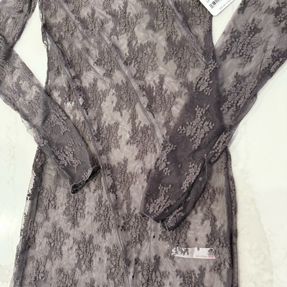 Free People NWT Lady Lux Maxi Sheer Lace Slip Dress Womens Medium Dark Gull Gray - Picture 8 of 10
